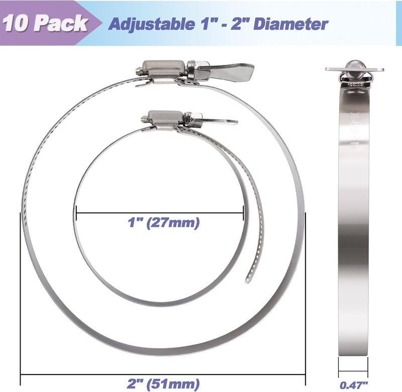 Suprom 1 1/2 inch Hose Clamp, 10 Pack Adjustable 1"-2" Diameter Hose Clamps With Easy Turn Thumb Screw, 304 Stainless Steel Hose Clamps For Securing Hose, Automotive and Mechanical Applications - Image 4